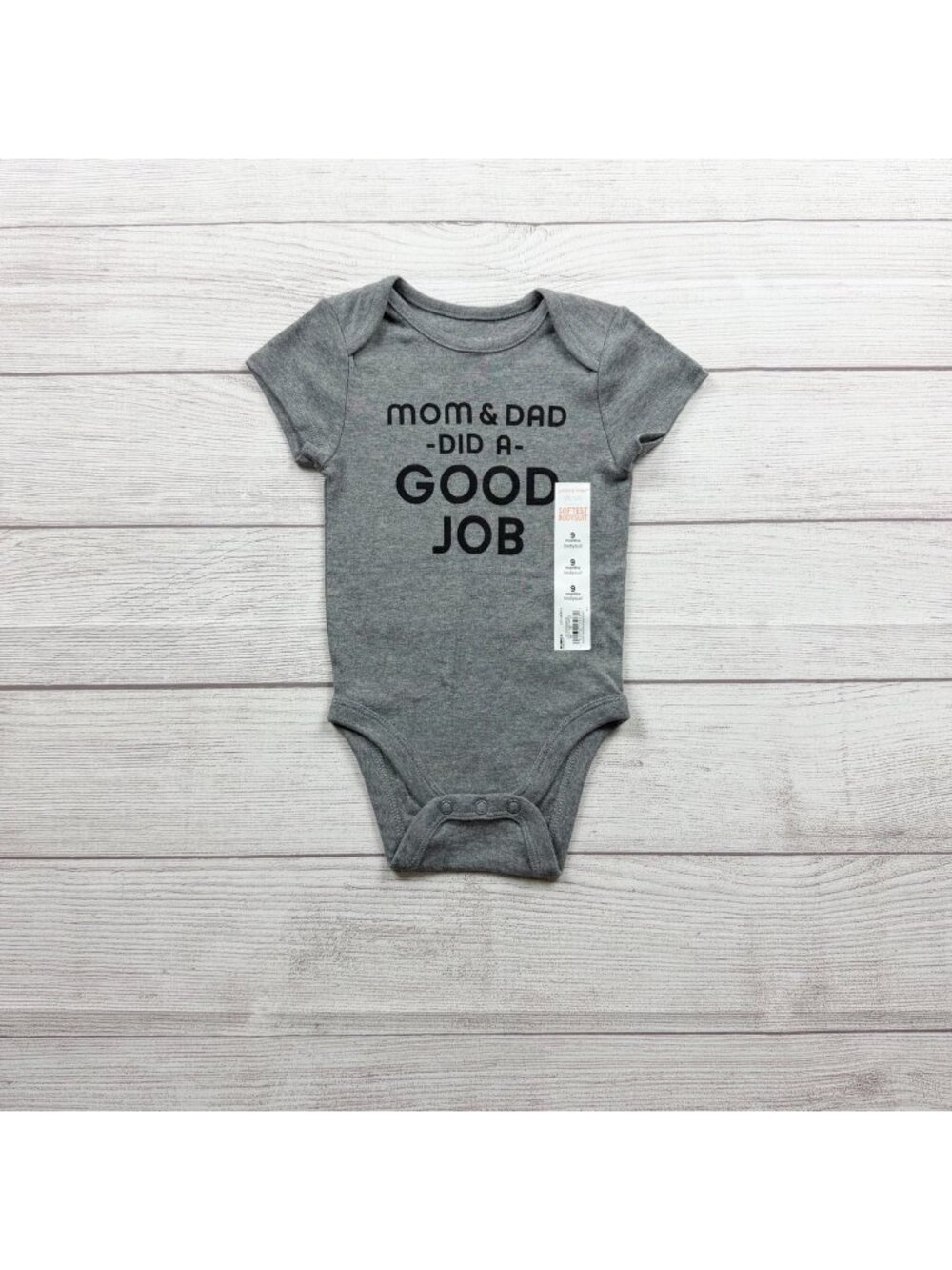 Jumping Beans Baby Boys Gray Graphic Short Sleeve Bodysuit NWT 6-9 Months